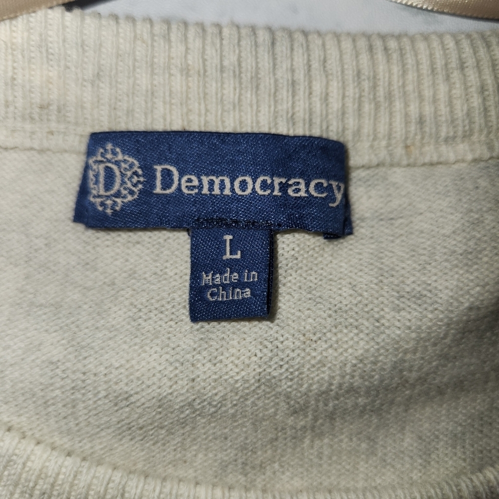 Democracy Women Sweater Pockets Cream Beige 100% Cotton Size Large - Picture 9 of 10